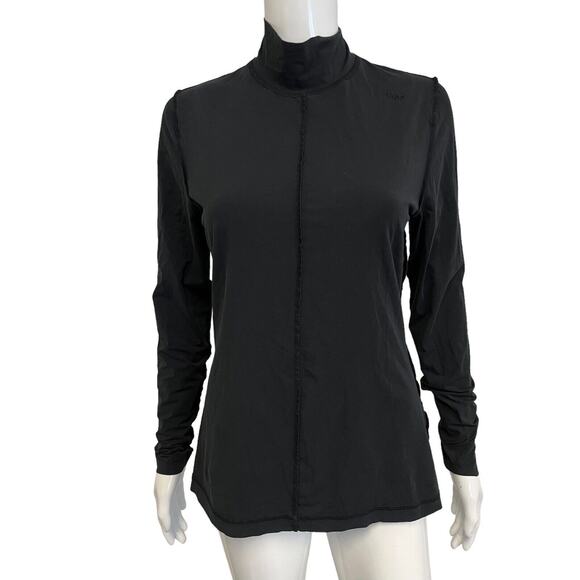 GANNI Black Cotton Jersey Split Seam Logo Mock Neck T-Shirt Top Size 42 XL - Picture 1 of 5